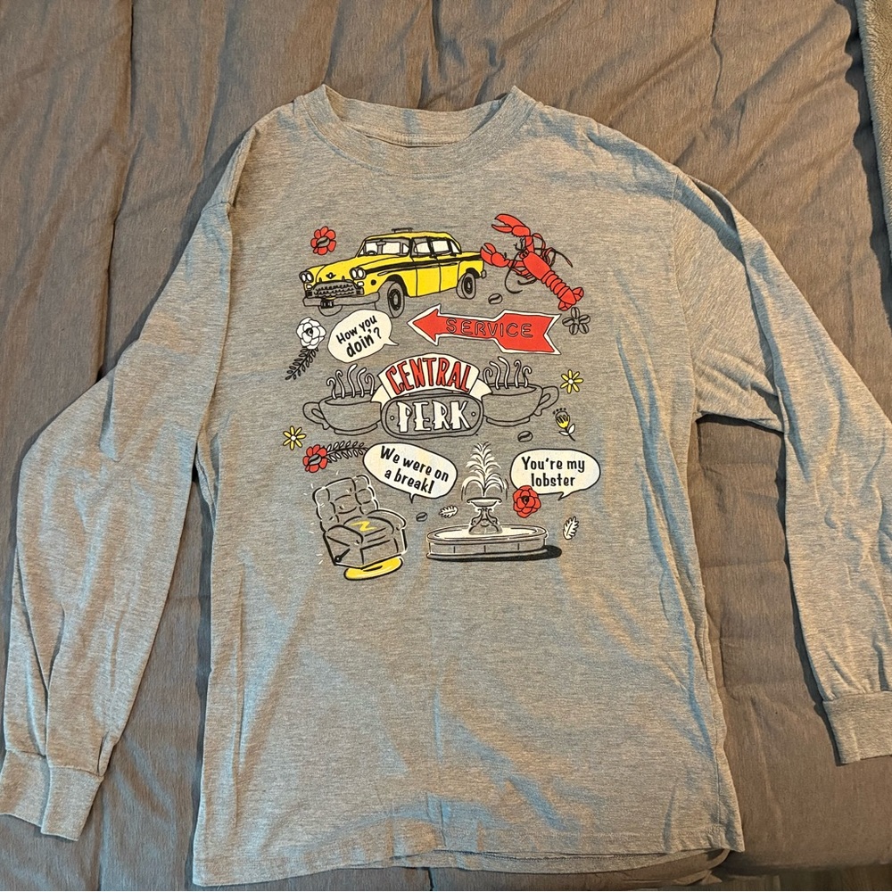 FRIENDS Central Perk Kids Long Sleeve Tee - Gray with Red and Yellow Accents